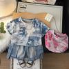 Boys' Short Sleeve Set 0-5 Year Old Summer Letter Printed T-shirt+Casual Cowboy Shorts Two Piece Set