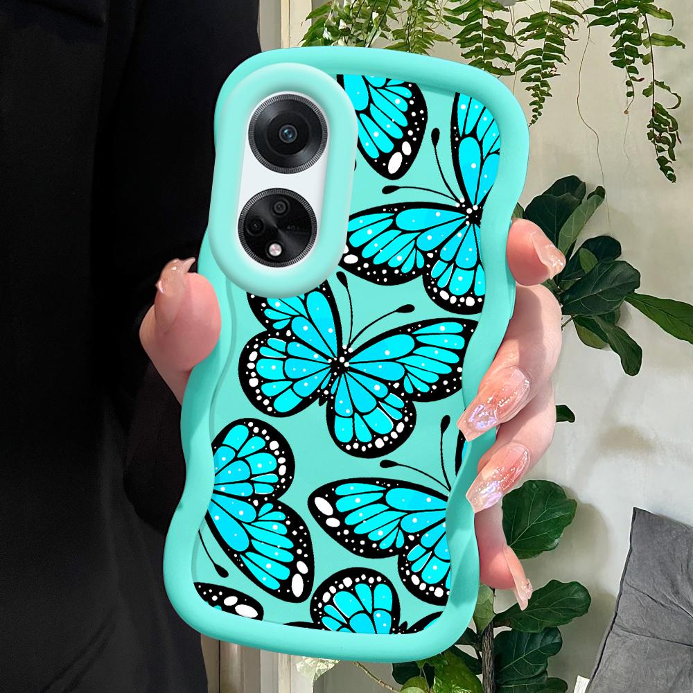 

Окрашенный узор Big Wave Edge Мягкий силиконовый материал Macaron чехол для телефона противоударный защитный резиновый чехол для OPPO Reno Realme OPPO A16K синий