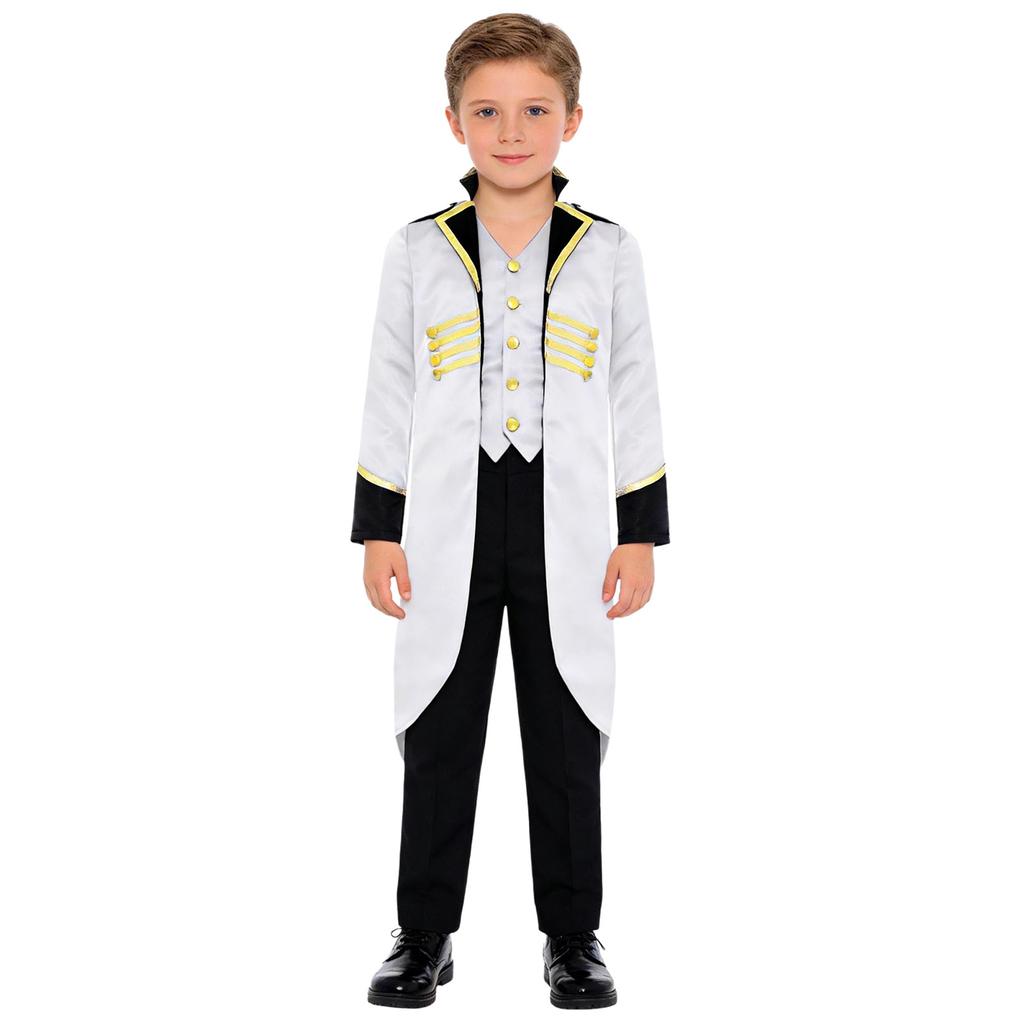 Kids Vintage Medieval Steampunk Tailcoat Long Sleeve Fake Two Piece Tuxedo Victorian Jacket for Dress Up Party Costume