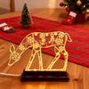 Metal Lighted Christmas Deer Decoration Light Up Reindeer Figurine with Wooden Base for Indoor Outdoor Home Yard Tabletop Decor
