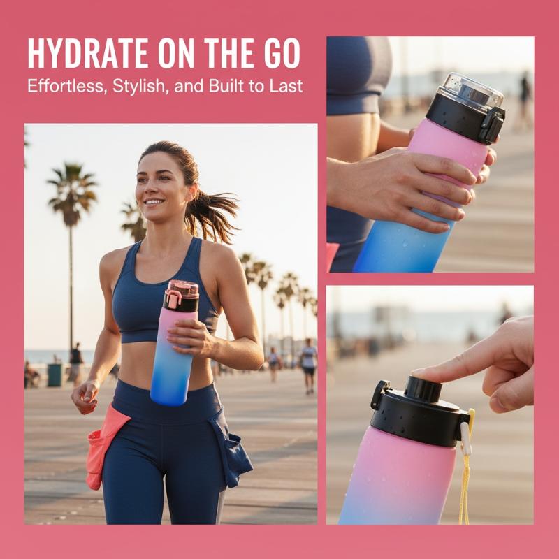 500ML Gradient Color Sports Water Bottle Large Capacity Plastic Cup for Outdoor Beach Travel Gym Fitness Portable Drink Jug