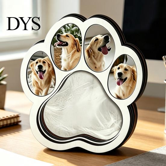 Dog Loss Keepsake Gift Wooden Paw‑Shaped Pet Memorial Picture Frame, Photo Frame with Fur Storage Compartment, Remembrance Tabletop Ornament for Cat