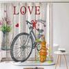 Paris Eiffel Tower Pink Shower Curtain Valentine'S Day Flowers And Butterflies Polyester Washable Bathroom Decor