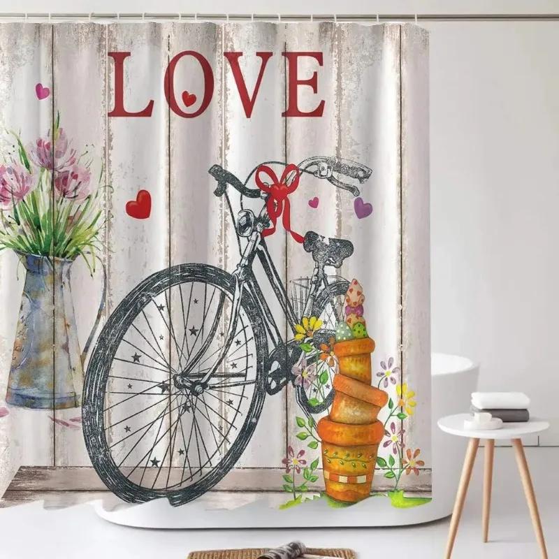 Paris Eiffel Tower Pink Shower Curtain Valentine'S Day Flowers And Butterflies Polyester Washable Bathroom Decor