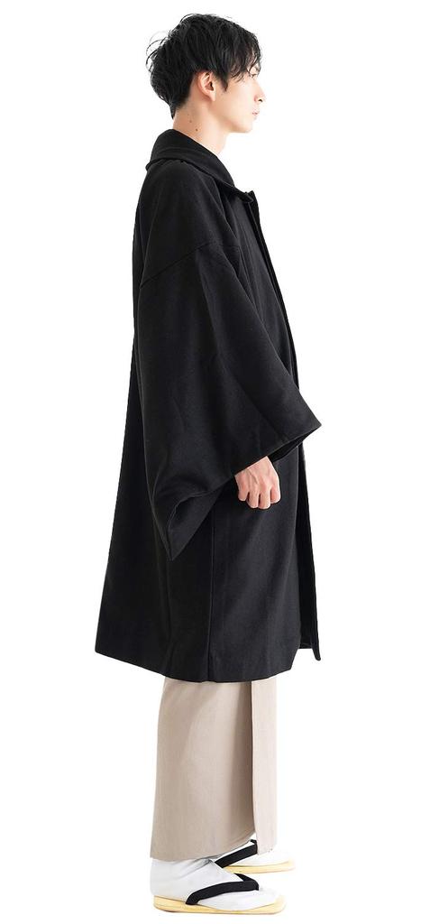 KYOETSU Wool Blend Kimono Coat with Square Sleeves Men's (M, Black)