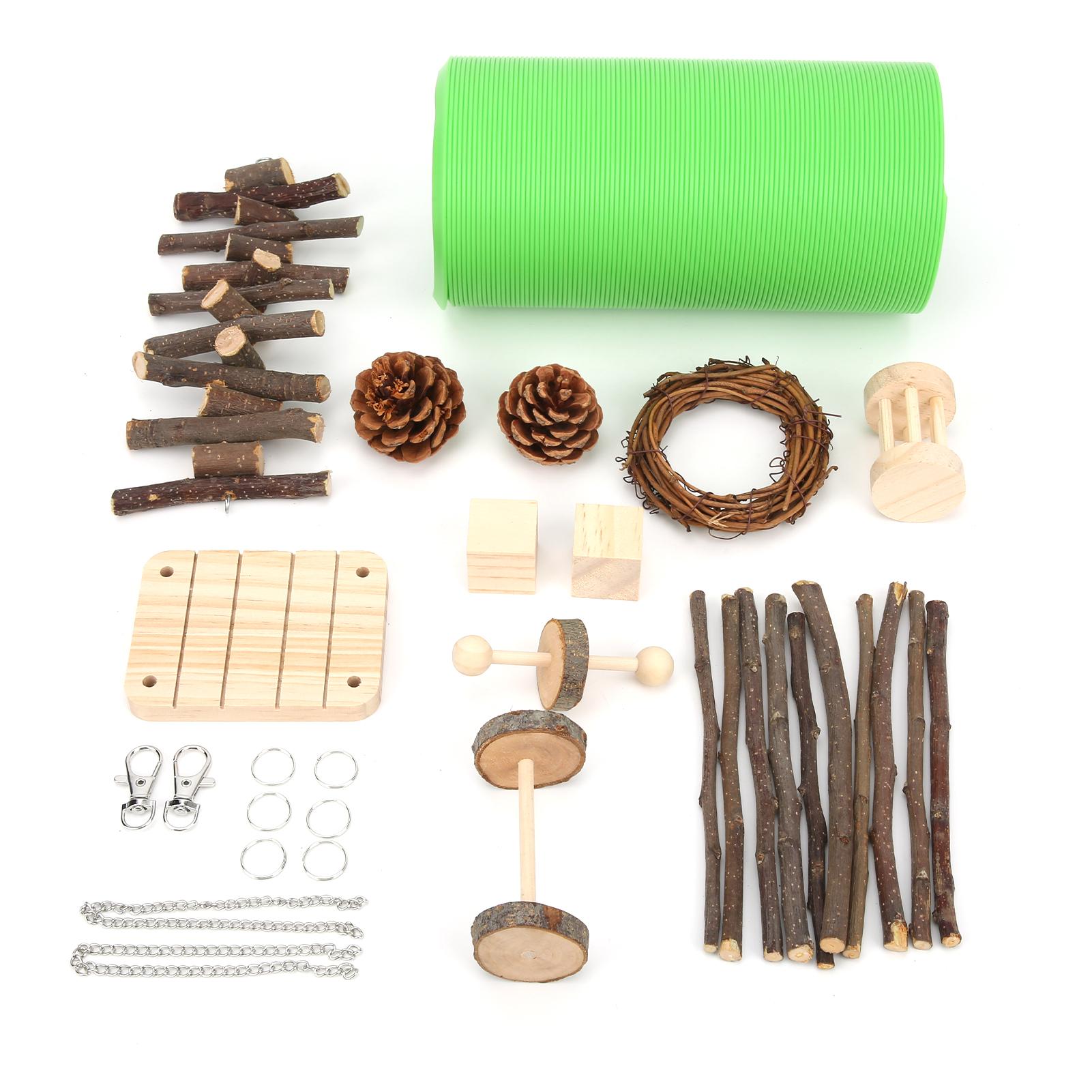 

12 Pack Hamster Tunnel Toys Set Flexible Small Animal Tunnel and Natural Wooden Pet Molar Toys