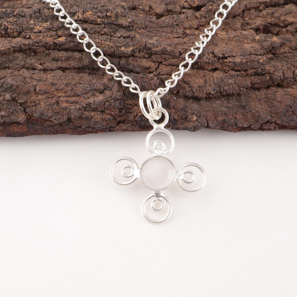 Selenit Edelstein 925 Gestempeltes Silber Schmuck Handgefertigte Kette Anhänger Für Frauen PP-41-46