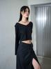 Nogtabeu Zipper Slim Long Skirt Black