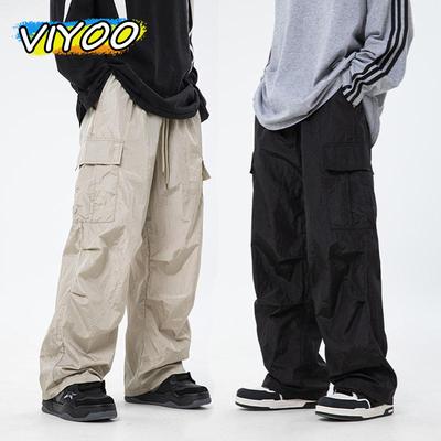 Japanische Herren Übergroße Y2K Casual Sommer Fallschirmhose Weite Beinhose Baggy Cargohose Herren Jogginghose Sport Koreanische Kleidung