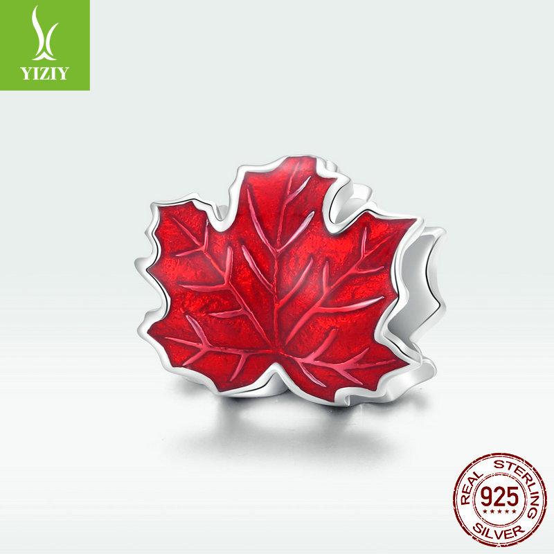 S925 Silver Red Passion Maple Leaf Beaded, Fashionable Dripping Leaf Diy Jewelry Accessories Bsc335