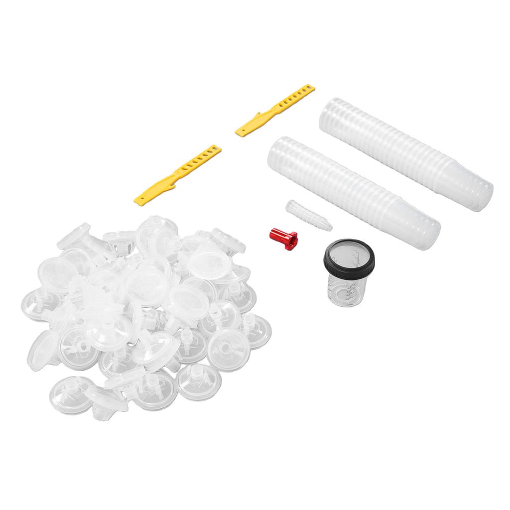 Disposable Paint Spray   Sprayer Cup Liners and Lid System 50 Standard 6 Ounce (160ml) Kit 50 Cup Liners 50 Lids 1 Hard Cup with Retainer   10 Pl