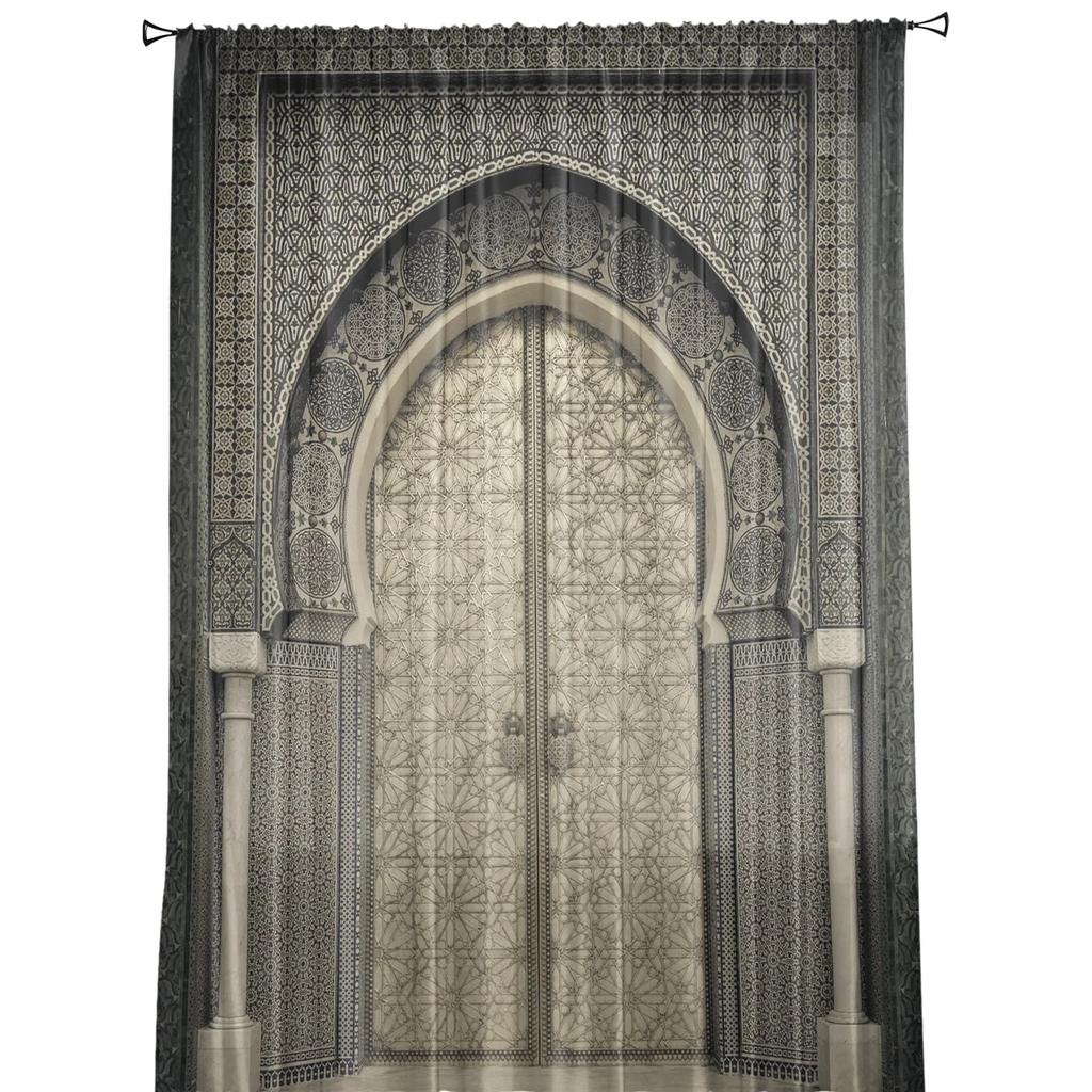 Moroccan Medieval Vintage Door Chiffon Sheer Curtains for Living Room Bedroom Home Decoration Window Voiles Tulle Drapes Curtain