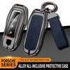 Leather Car Metal Key Case Cover Shell Fob For Porsche Panamera Cayenne 971 911 9YA Macan Boxster Keychain Accessories