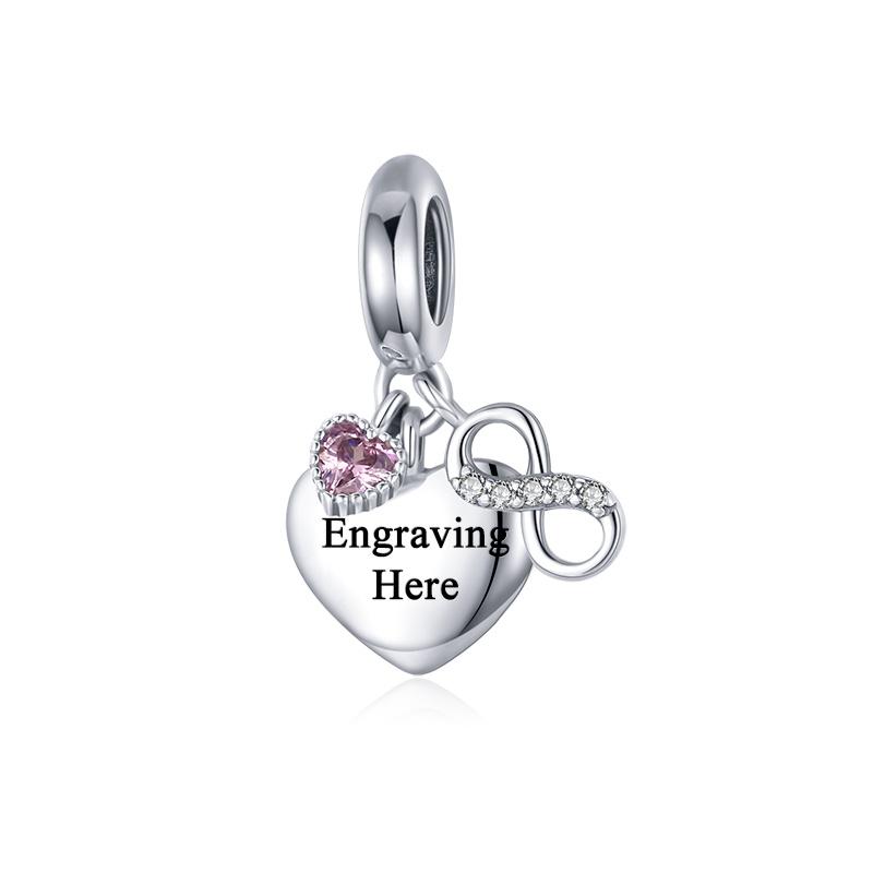 

BAMOER Engraved Dangle Charm Silver, Solid 925 Silver Custom Heart Hanging Charm Beads Fit Original Bracelets Necklaces