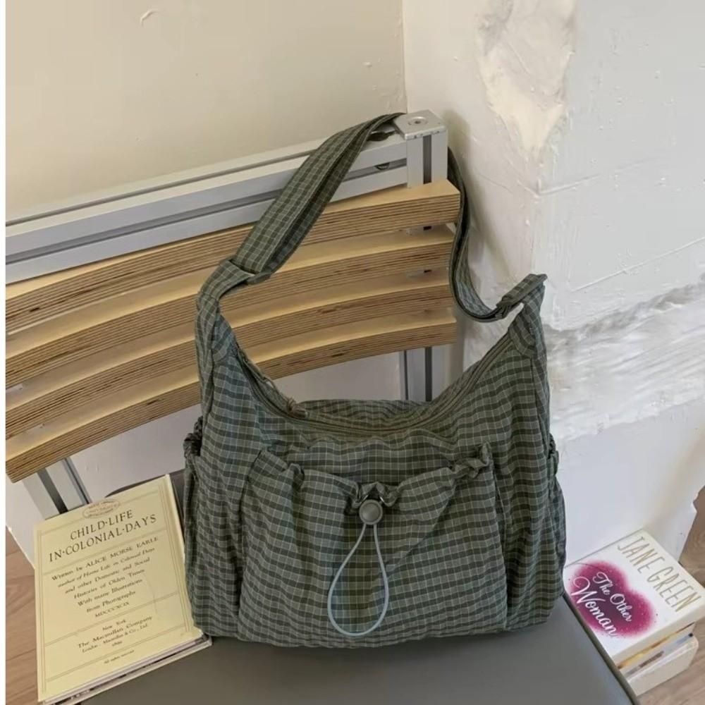 Adjustable Strap Plaid Crossbody Shoulder Bag Zipper Checkered Stripe Sling Bag Daily