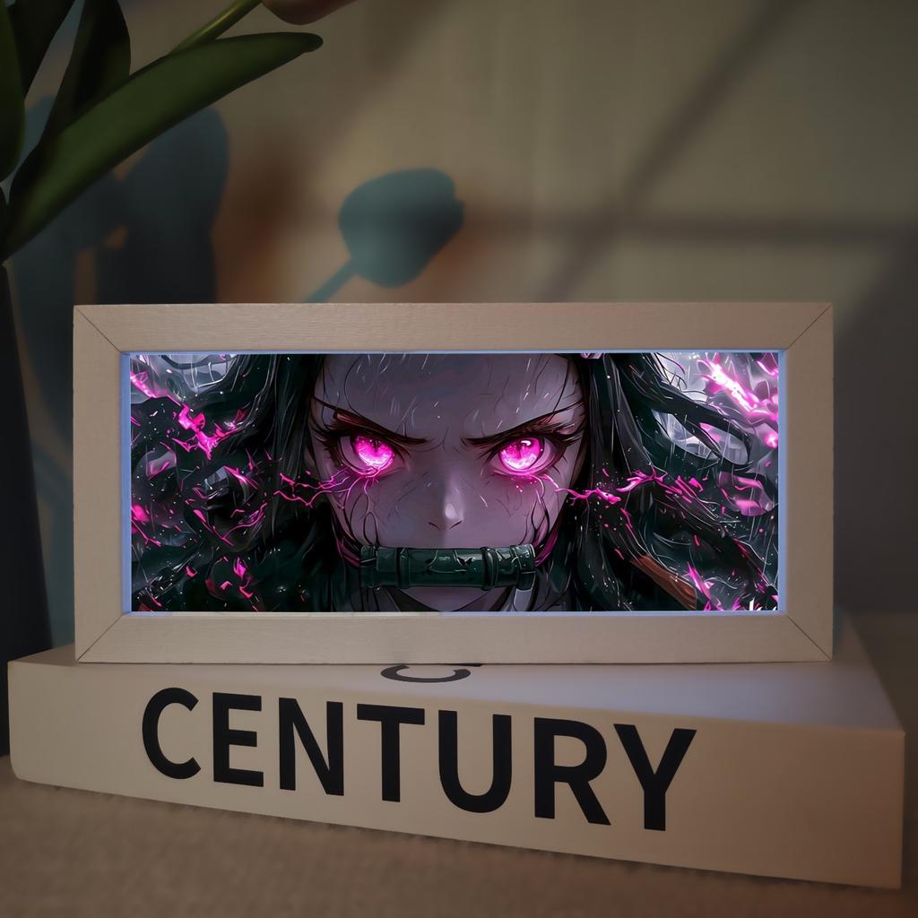 Demon Slayer Picture Frame Night Light Bedside Table Decor Nezuko Anime Peripheral Figures Ornaments Cartoon Lamp Birthday Gifts