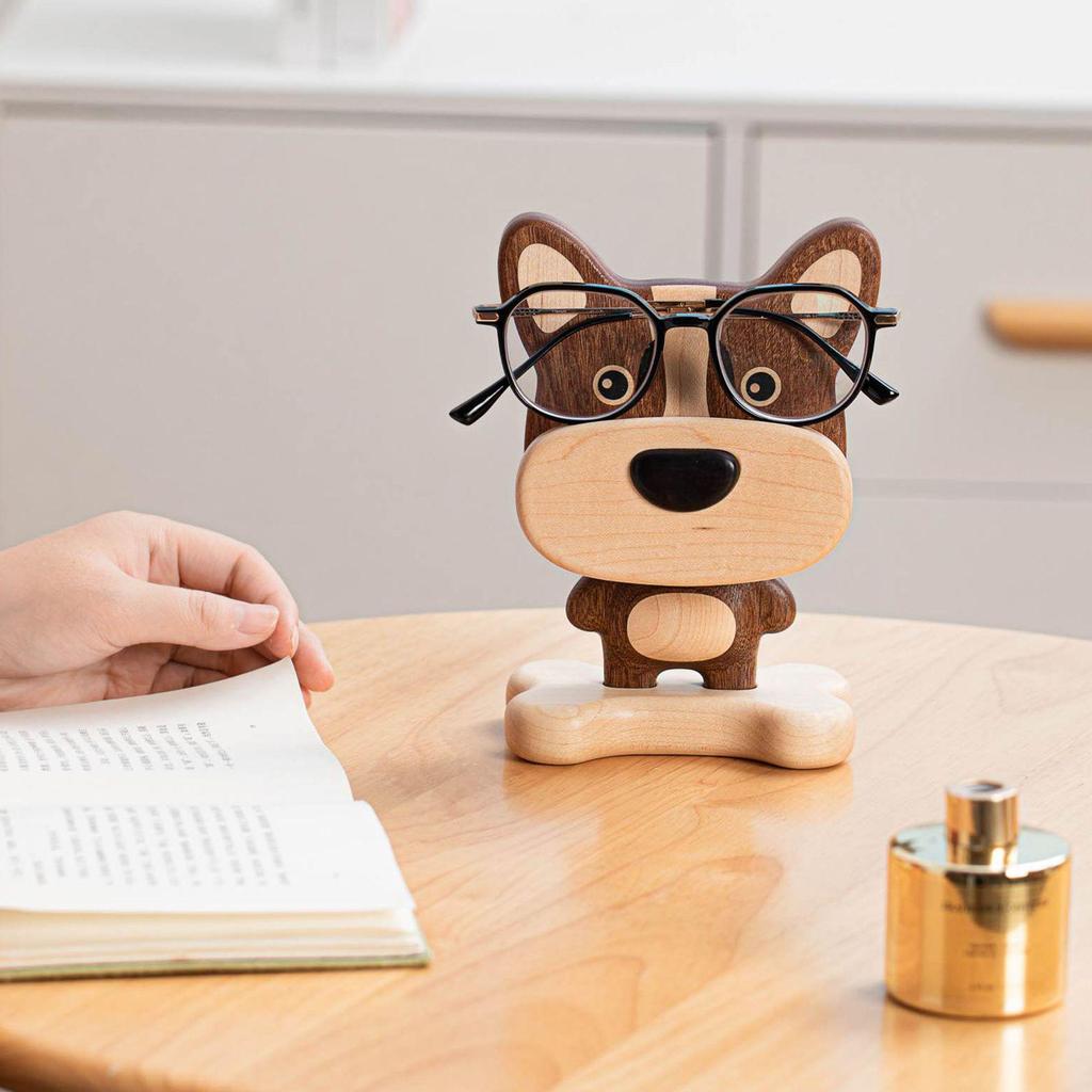 Solid Wood Cartoon Phone and Glasses Holder - Cute Desktop Stand and Ornament Gift for Friends