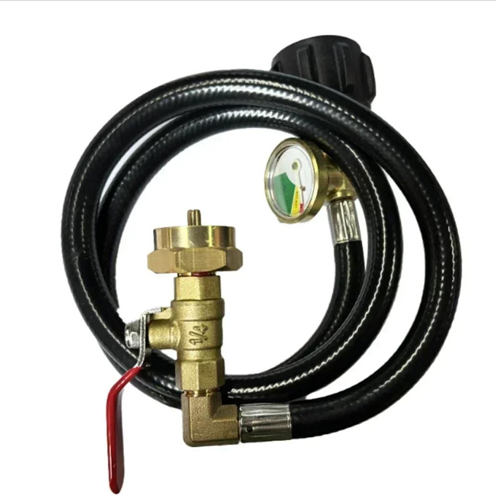 Propane Adapter Hose 3FT with Control Valve and Pressure Gauge for Connecting Large Tanks and 1 lb Bottles Two