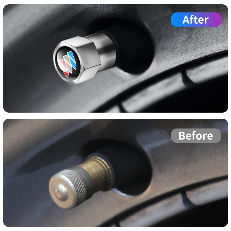 EHL2 4Pcs Car Tire Valve Caps Metal Styling Tyre Air Stems Cover For Buick Enclave Regal Lacrosse Encore Excelle Envision GL6 GL8 HRV