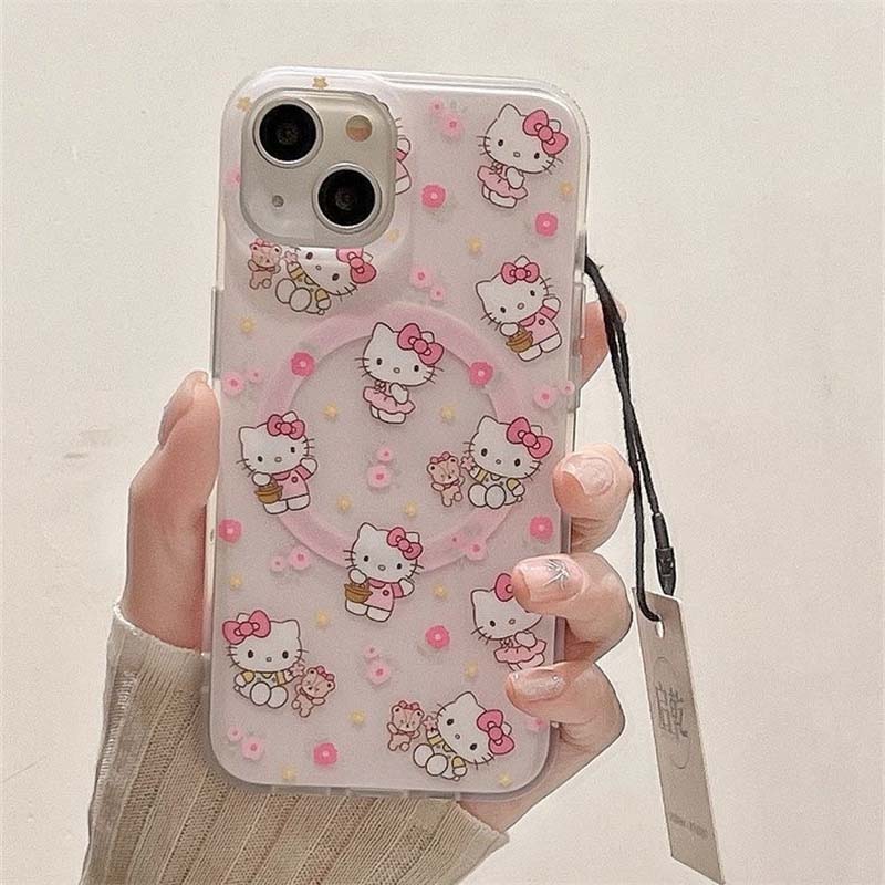 Magnetic Flower Hello Kitty Chain Phone Case For Samsung Galaxy S26 Ultra 5G S25 S24 S23 S22 Plus Ultra FE Flip 7 6 5 5G Casing