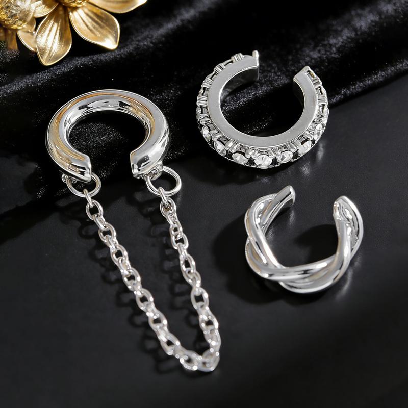 3Pcs Fashion Rhinestone Decor Ear Cuff Earrings for Woman Exquisite Metal Multi-Layer U-Shaped 2026 New Arrival Ear Clip Jewelry