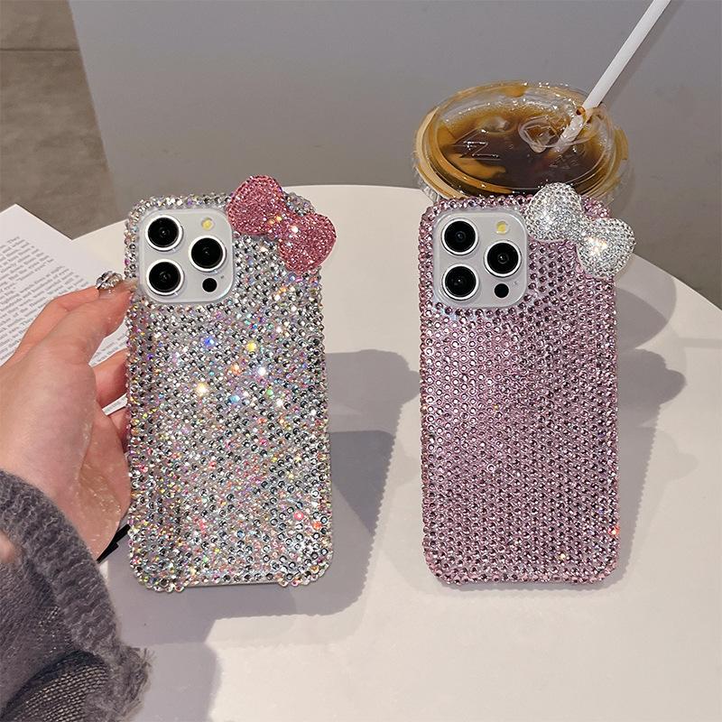 Flash Diamond Rhinestone Bow Iphone17Pro For Apple 16Promax Mobile Phone Case Fashionable And Luxurious Women'S Models