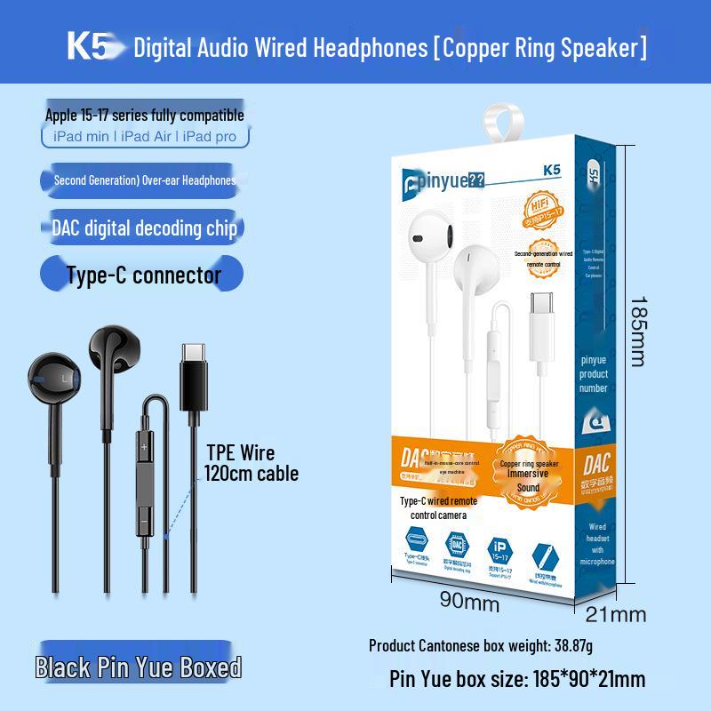 Typ-C Kopfhörer mit Fernbedienung für Vivo, Huawei, Samsung, Xiaomi, Oppo