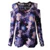 Women's Long Sleeve Sexy Floral Printed V-neck Lace Strapless T-shirt Blouse Top