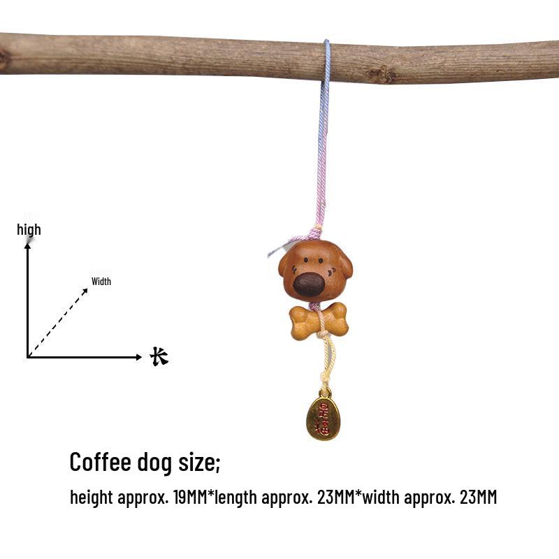 Peach Wood Coffee Bean Teddy Bear Heart Handbag Charm Pendant Keychain