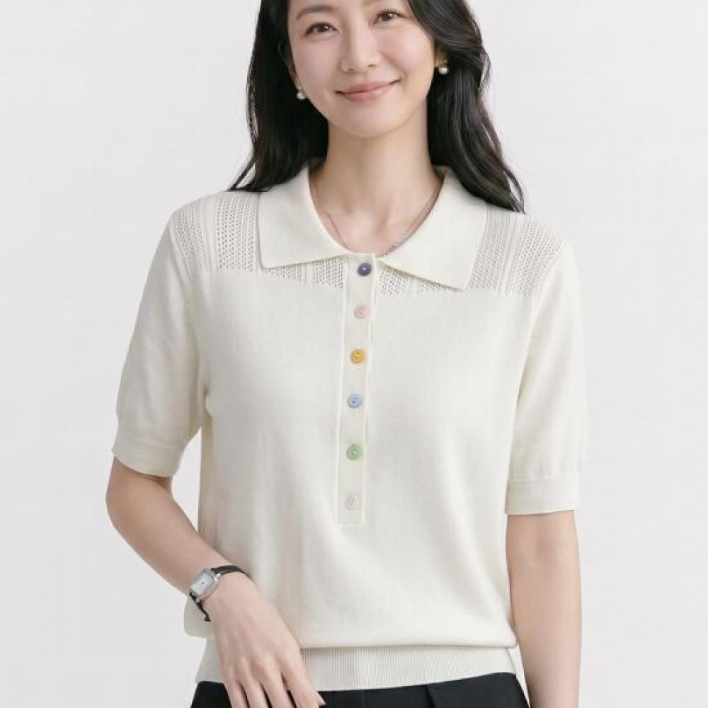 Navava Women Simple Basic Colorful BuTTon Collar ShorT Sleeve KniT T shirT Nk366