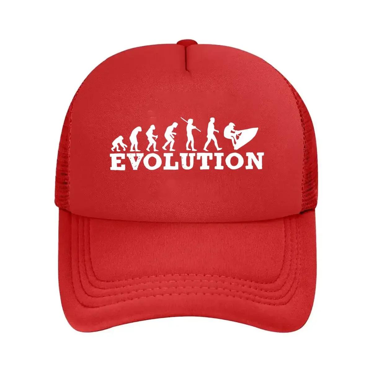 

“Evolution Stages” - Humorous Graphic, Human Progress to Surfing for Fun Lifestyle Vibes Mesh Baseball Cap One Size
