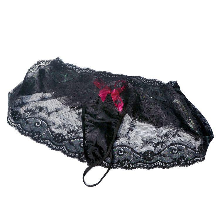 Men Lace Sheer Girly Underwear Sexy Sissy Pouch Panties Femboy Low Rise Bow Lingerie Skirted G-String T-Back Thong Gay Nightwear