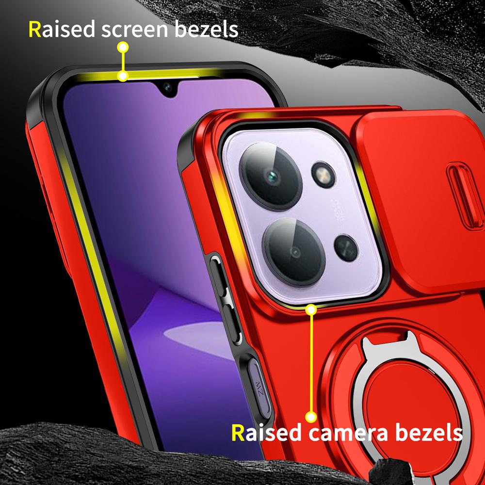 KEYSION 360° Ring Stand Phone Case for Redmi 15C 171 173mm Slide Camera Protection Magnetic Shockproof Cover for Xiaomi POCO C85