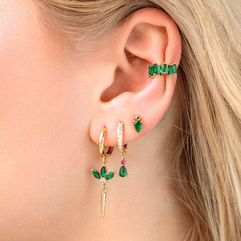 925 Silbernadel Grüne Zirkon Gold Ohrringe Herz Creolen für Damen Zarte Steckerohrringe Luxuriöser Schmuck Geschenke