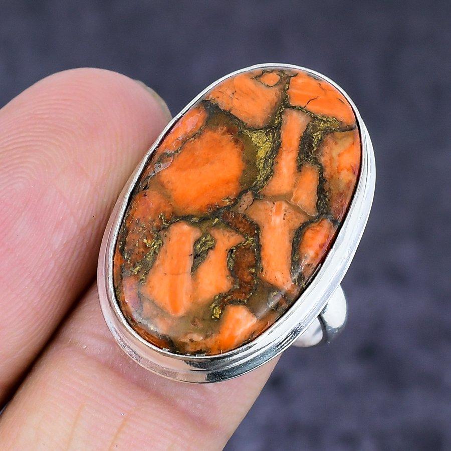Natural Fruit Jasper Gemstone 925 Sterling Silver Jewelry Ring Size 8.5 k8b78