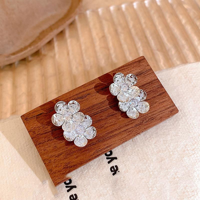 

Sweet Zircon Metallic Double Layer Flower Drop Earrings for Women Girls New Elegant Dangle Earrings Party Jewelry Accessories