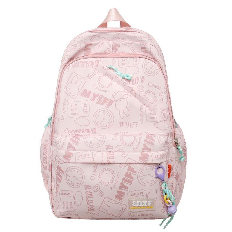 School Bag For Female Junior High School Students, Fresh And Cute Printed Large-Capacity High School Students, Backpacks, College Students, Backpacks. розовый