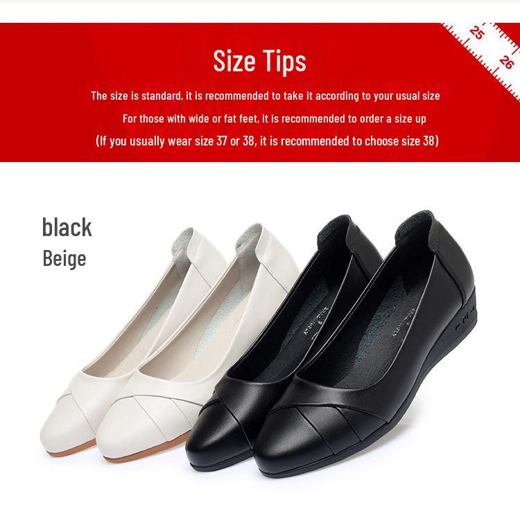 Chaussures en cuir à enfiler pour femmes printemps et automne: Ballerines confortables à semelles souples pour les personnes d'âge moyen et les personnes âgées