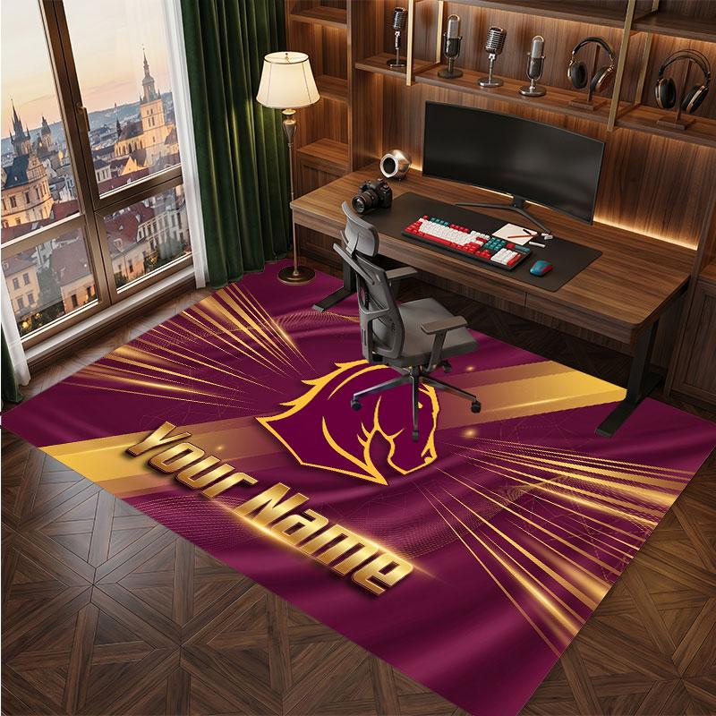 Brisbane Broncos Personalisierter Kristall-Samt-Teppich, Benutzerdefinierter Name Text Weicher Anti-Rutsch-Teppich für Wohnzimmer Schlafzimmer