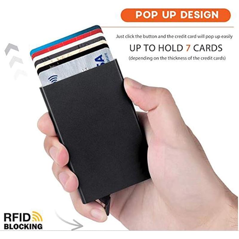 Stealodeal Black RFID Blocking Aluminum ATM/Credit/Debit 6 Slots for Men & Women Puch Button Card Holder чёрный