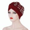 Women's Solid Color Hot Drilling Pearl Turban Hat Cap Head Hat Accessories