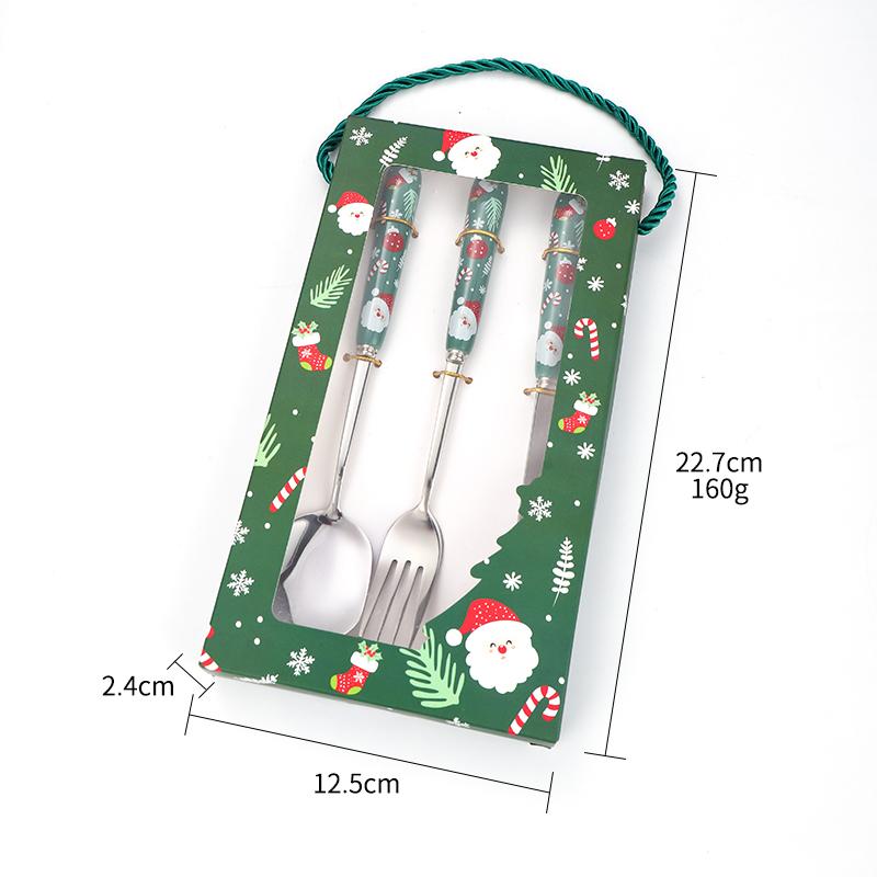 Christmas Tableware Set, 304 Stainless Steel Cutlery Set, Ceramic Handle, Luxury Dining Tableware, Christmas Dinner Set, 3Pcs