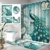 1/4pcs Bathroom Shower Curtain Set Elegant Peacock Print Bathroom Curtain With 12 Hooks Non Slip Rugs Toilet Cover Mat Bathroom Partition