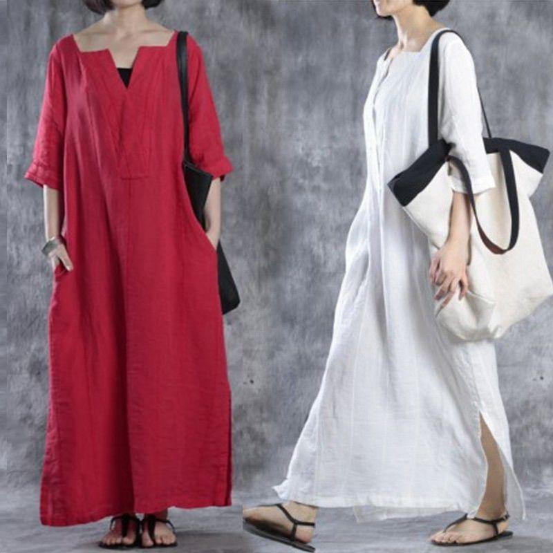 Women Simple Fashion Loose Baggy Long Maxi Dress Half Sleeve Split Plus Size For Effortless Elegance