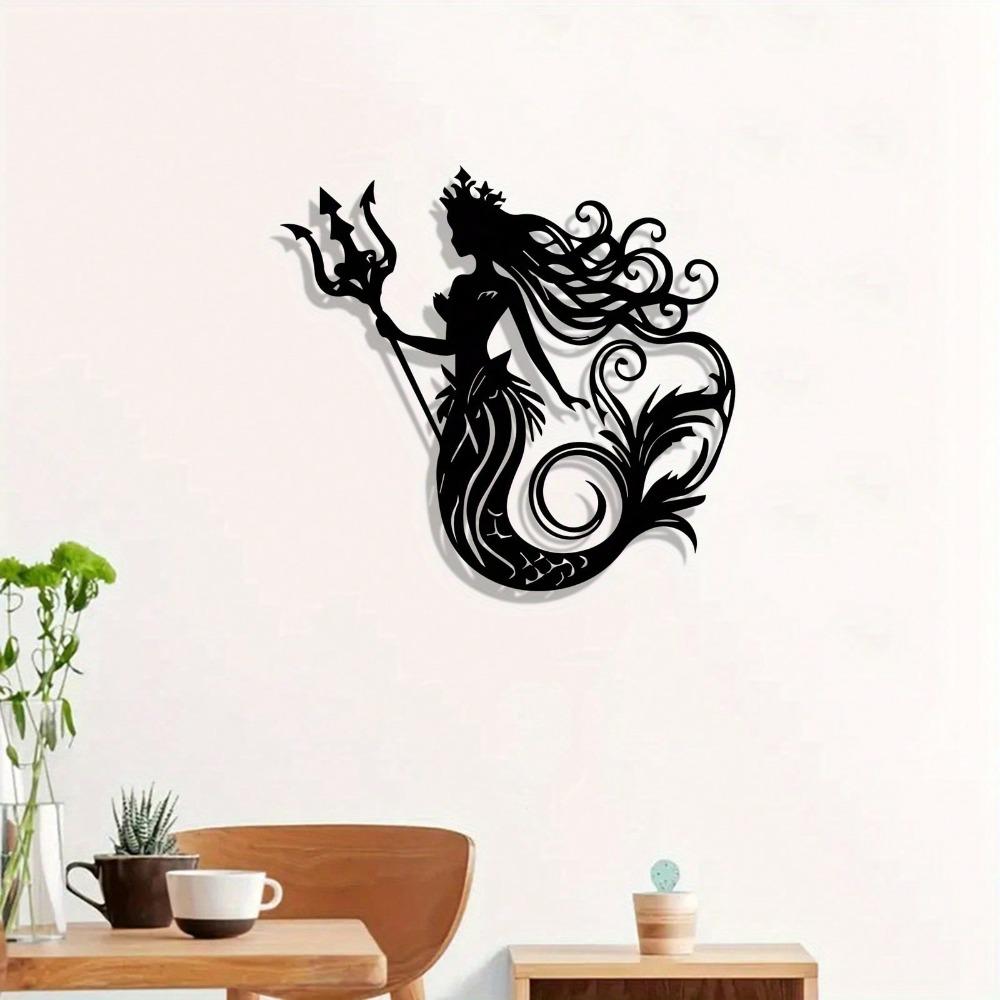 Mermaid Metal Wall Art Rust Proof Iron Statue Bathroom Decor Valentine Gift Beach Home Mural