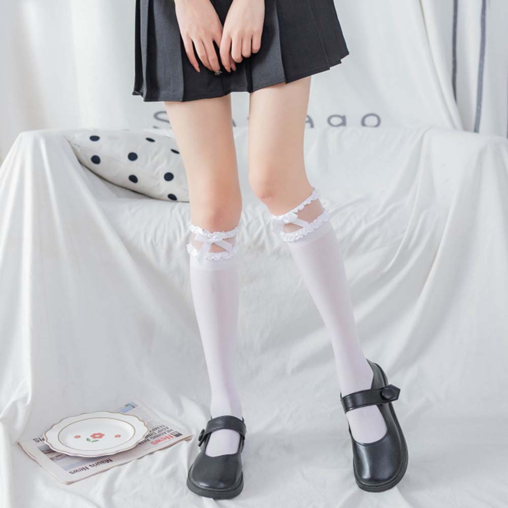 Elastic Thin Summer Girl For Women Velvet Hosiery Nylon Lace Long Stocking Bow Calf Socks