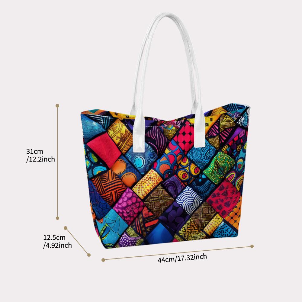 Vibrant Geometric Pattern Daily Tote Bag Casual Ladies Portable Fashion Shoulder Handbag for Outdoor Shopping