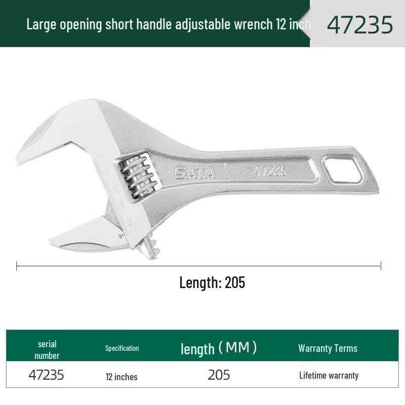 SATA 47235 Large Opening Short Handle Adjustable Wrench