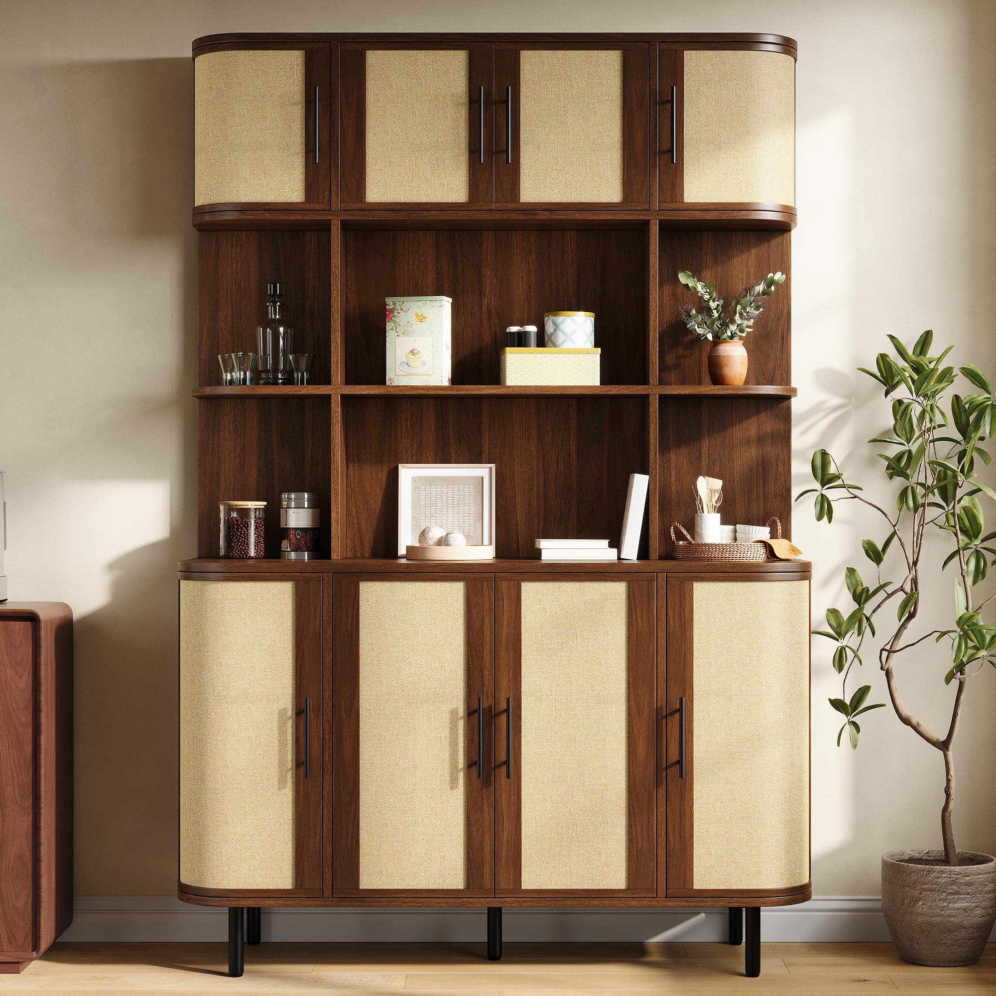 Tall cabinet, sideboard with rattan front