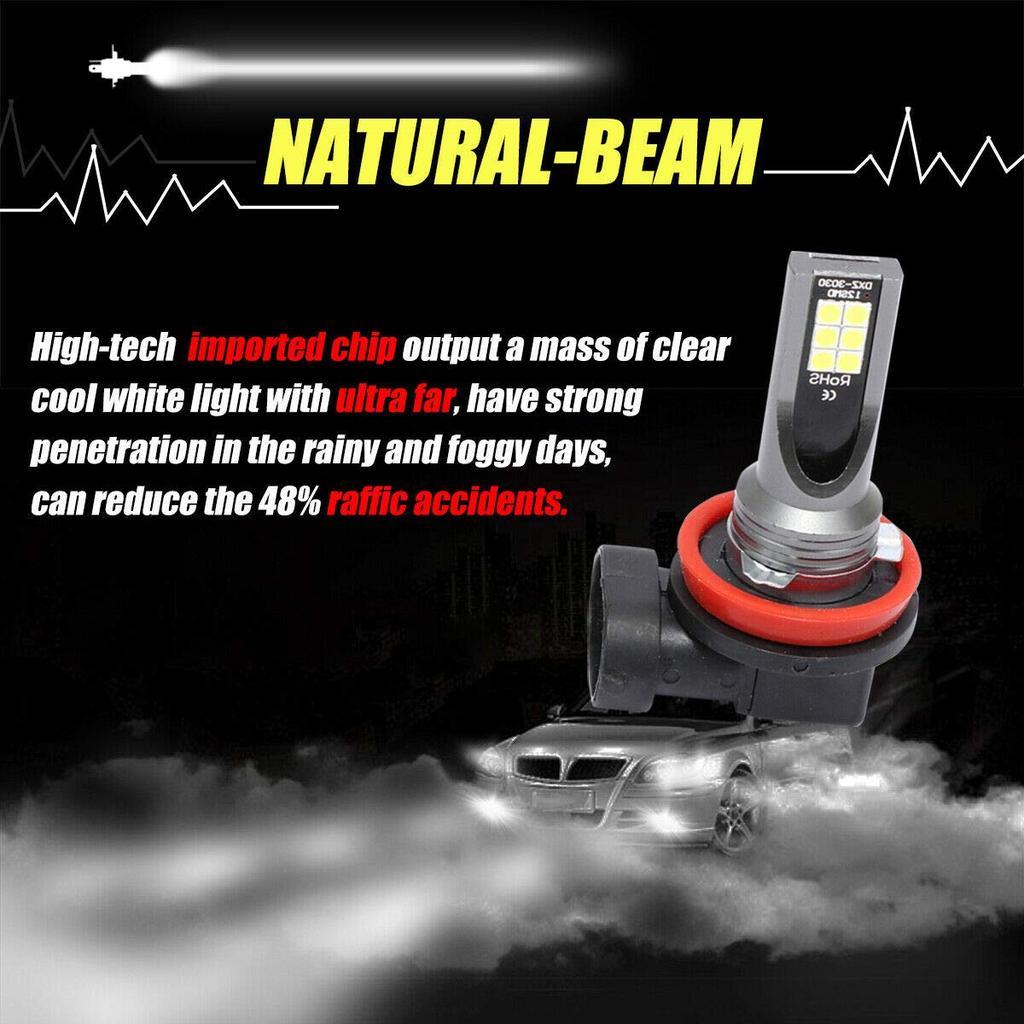 CRAKES 2 Stück Auto H11 H8 H9 COB 60W 6000K LED Scheinwerfer Nebelscheinwerfer Lampe Halogen Kit Klares Weißes Licht